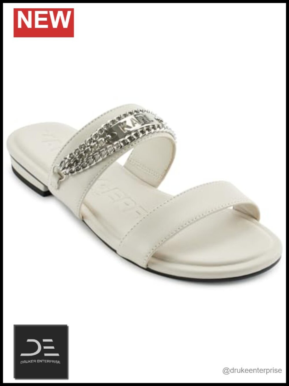 Karl Lagerfeld Canne Double Band Flat Sandal with Chain Logo Design